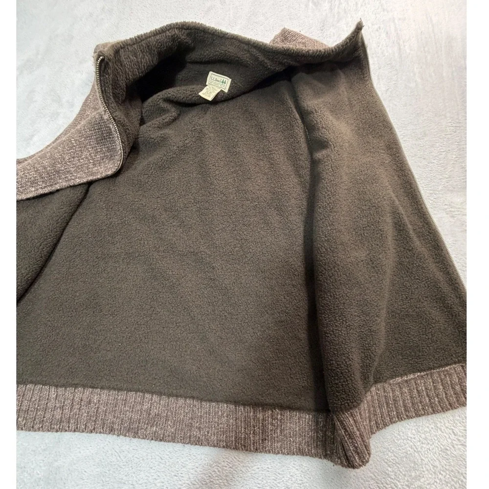 LL Bean Sweater Vest Mens XXL Brown Wool Linen Fleece Lined Full Zip Heavyweight